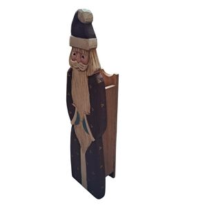​Rustic Primitive Wood Santa Claus Statue W/ Back Storage Box Holiday Decor 13"